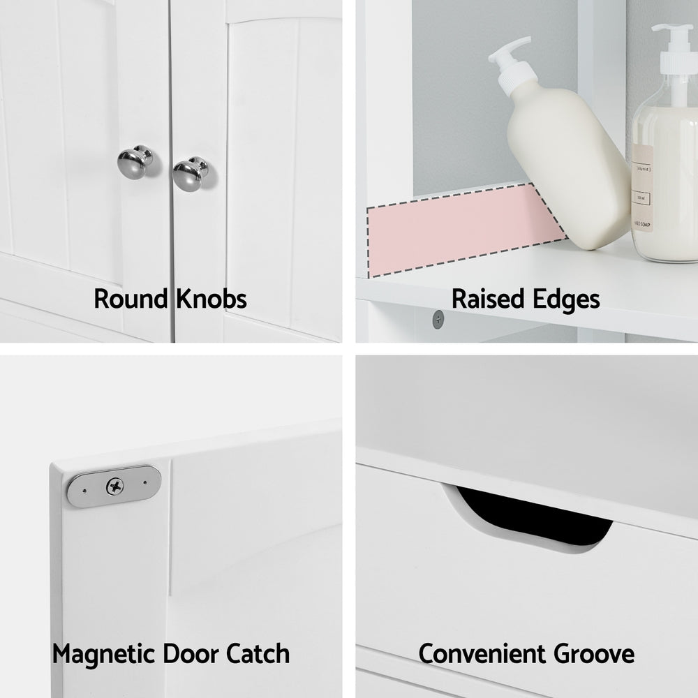 Bathroom Floor Storage Cabinet with 2 Drawers 3 Open Shelves 2 Doors White - Furniture > Bathroom - Rivercity House & Home Co. (ABN 18 642 972 209) - Affordable Modern Furniture Australia