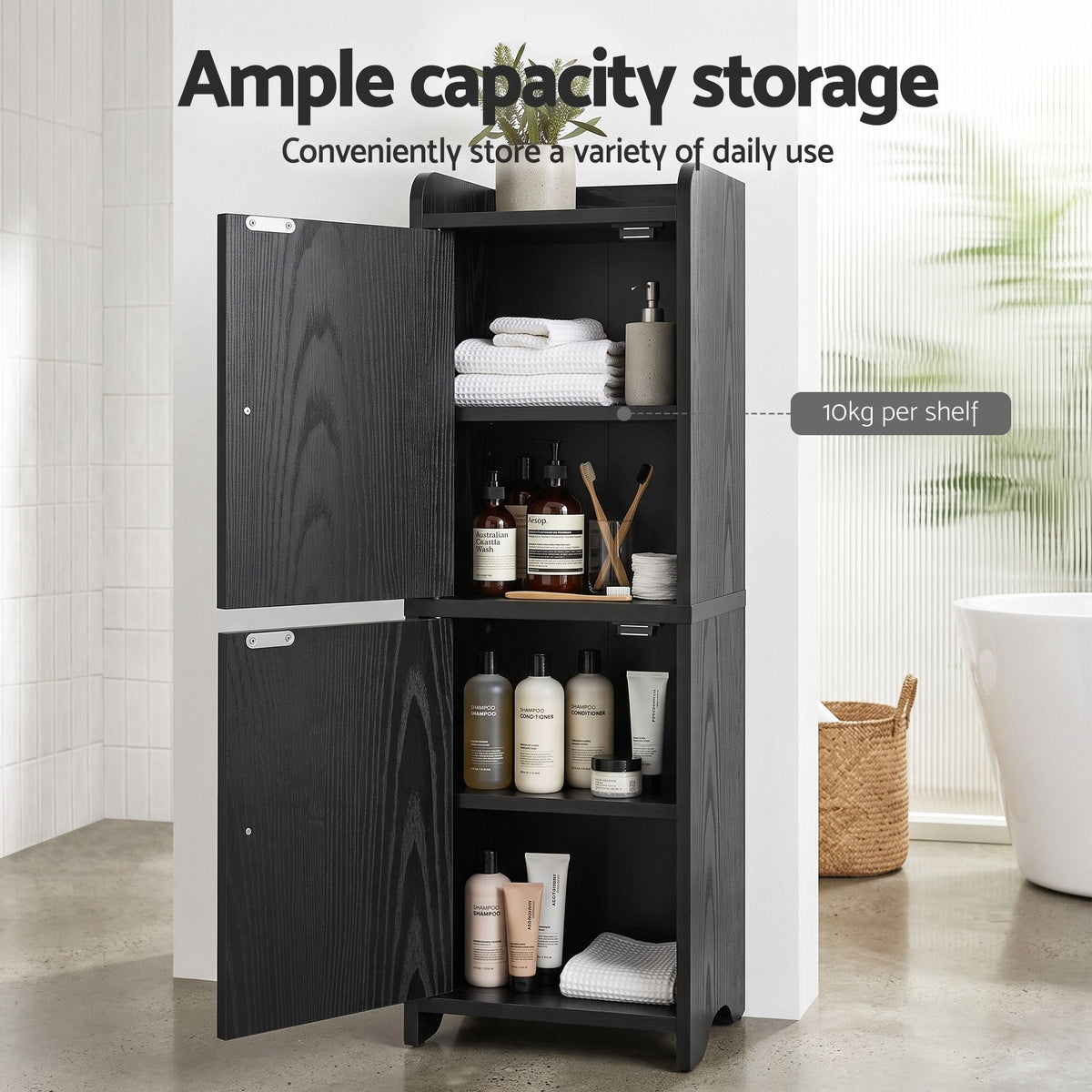 Bathroom Freestanding Storage Cabinet Narrow Floor Shelf with Adjustable Shelves - Black - Furniture > Bathroom > Bathroom Cabinets, Cupboards & Storage - Rivercity House & Home Co. (ABN 18 642 972 209) - Affordable Modern Furniture Australia