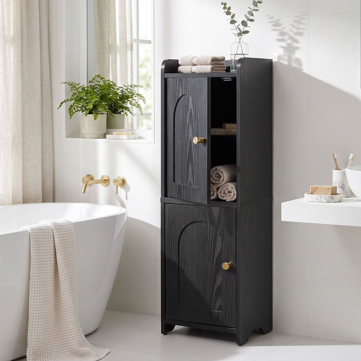 Bathroom Freestanding Storage Cabinet Narrow Floor Shelf with Adjustable Shelves - Black - Furniture > Bathroom > Bathroom Cabinets, Cupboards & Storage - Rivercity House & Home Co. (ABN 18 642 972 209) - Affordable Modern Furniture Australia