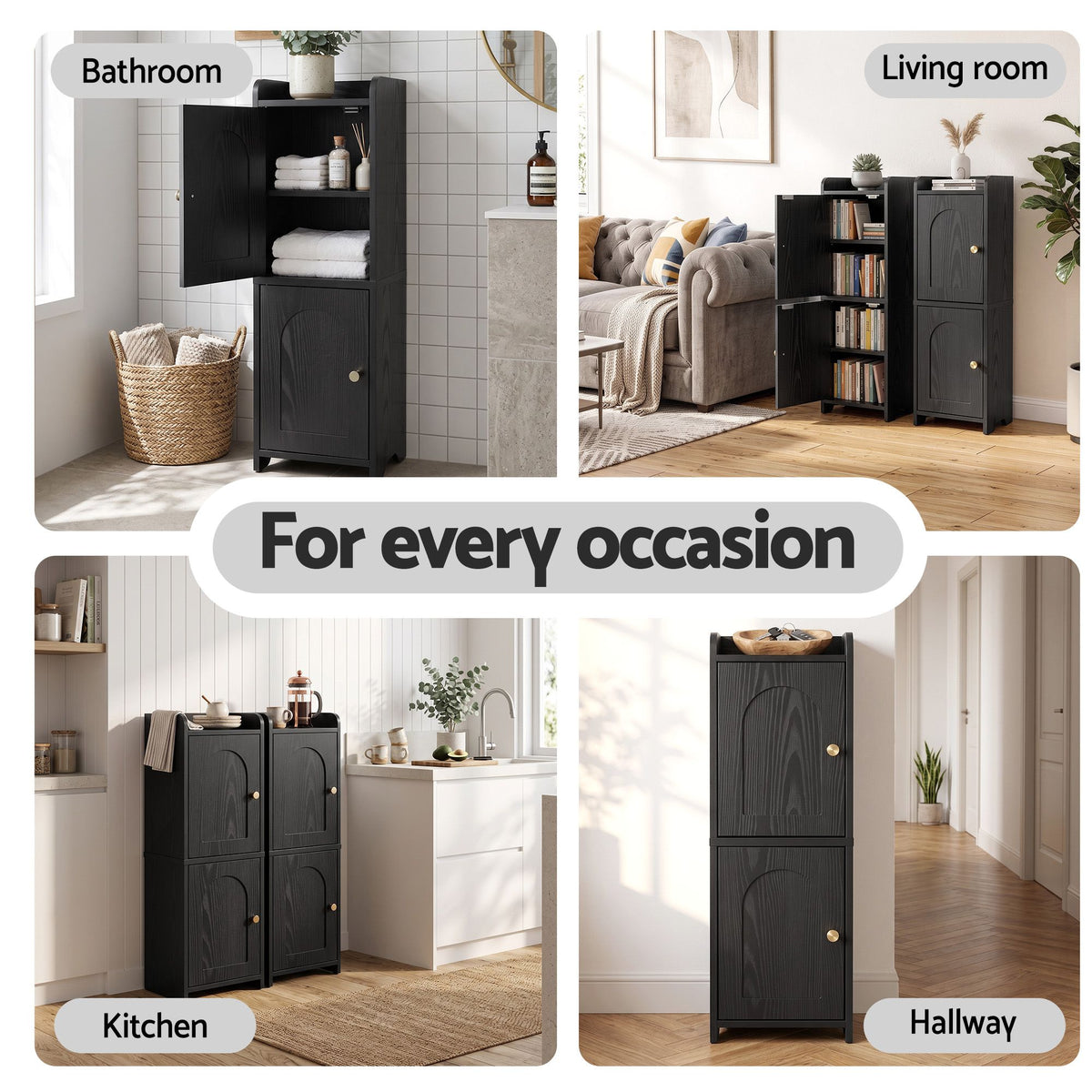 Bathroom Freestanding Storage Cabinet Narrow Floor Shelf with Adjustable Shelves - Black - Furniture > Bathroom > Bathroom Cabinets, Cupboards & Storage - Rivercity House & Home Co. (ABN 18 642 972 209) - Affordable Modern Furniture Australia