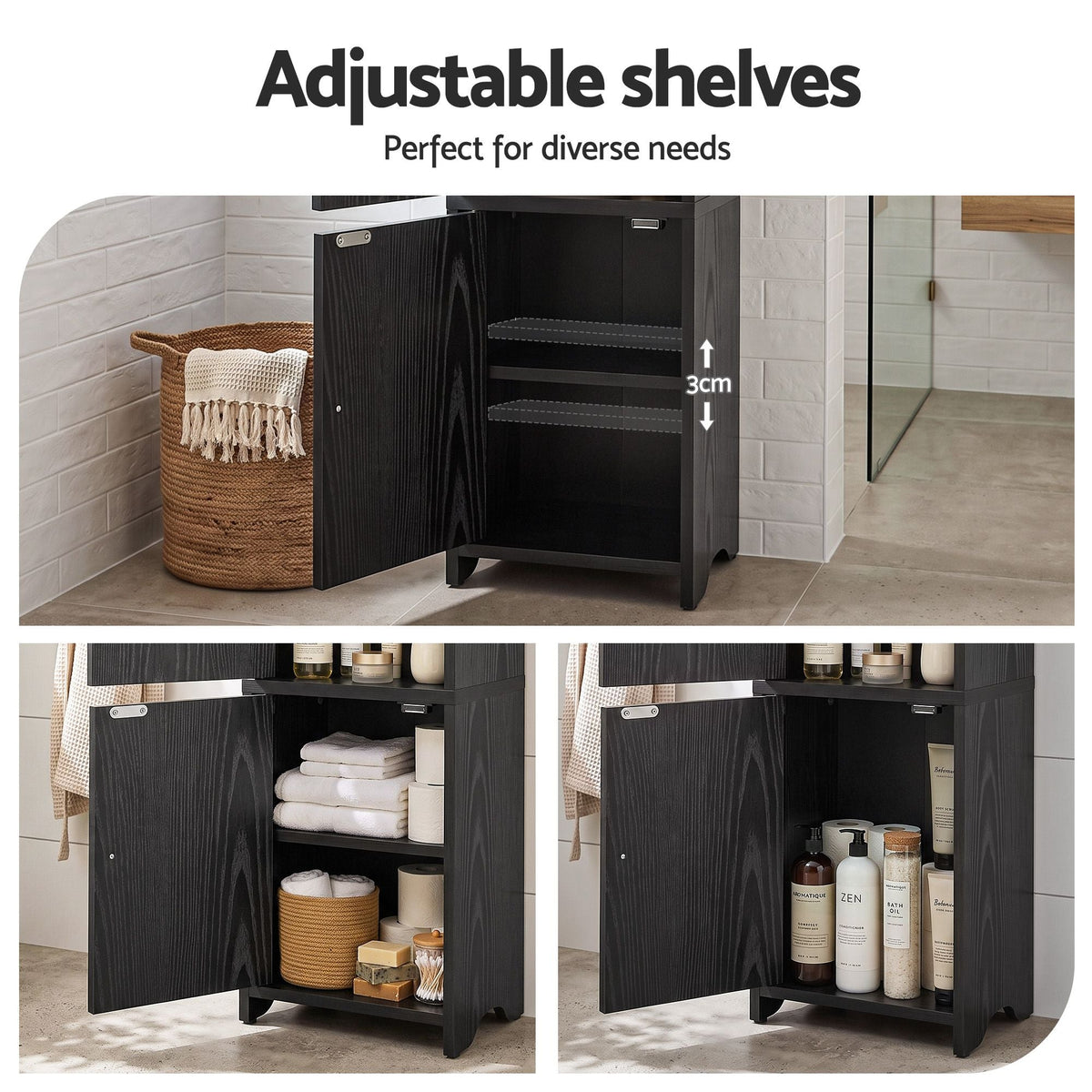 Bathroom Freestanding Storage Cabinet Narrow Floor Shelf with Adjustable Shelves - Black - Furniture > Bathroom > Bathroom Cabinets, Cupboards & Storage - Rivercity House & Home Co. (ABN 18 642 972 209) - Affordable Modern Furniture Australia