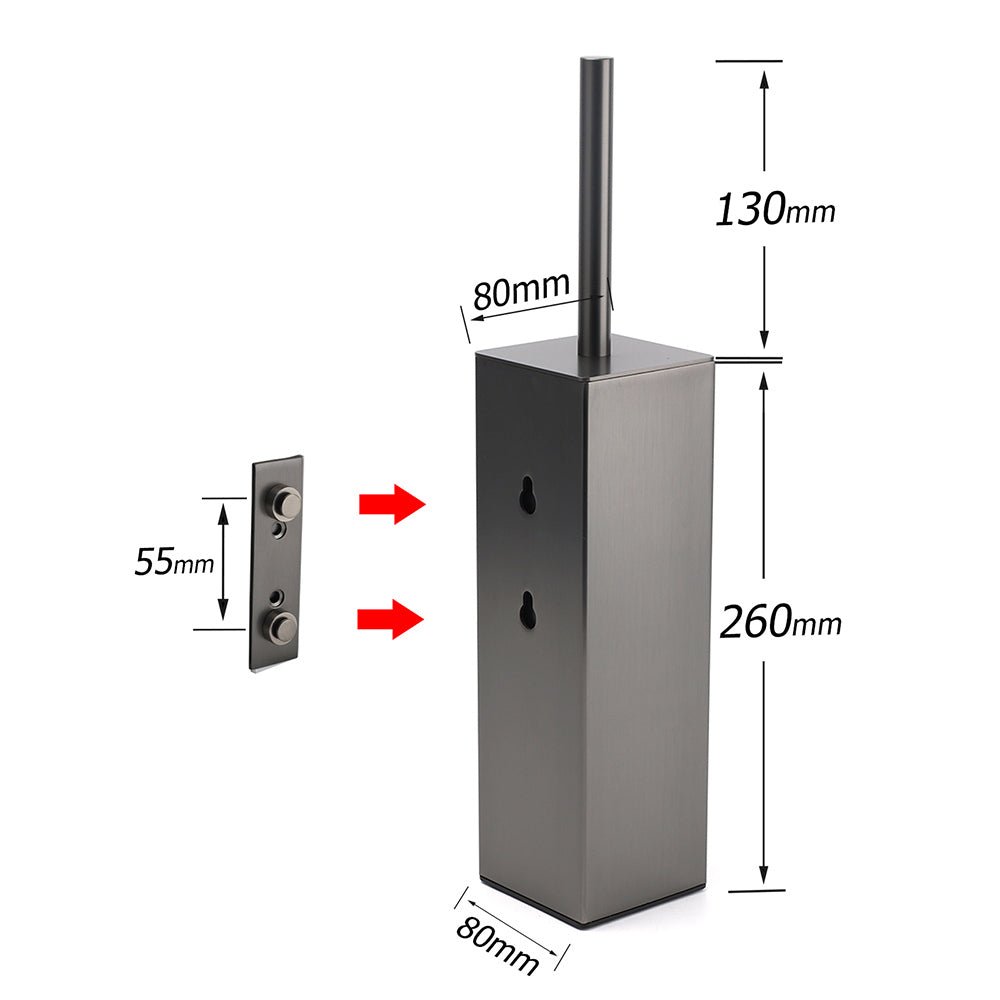 Bathroom Gun Metal Grey Square Toilet Brush 304 Stainless Steel Holder Cup Kit - Home & Garden > Bathroom Accessories > Shower Accessories - Rivercity House & Home Co. (ABN 18 642 972 209) - Affordable Modern Furniture Australia