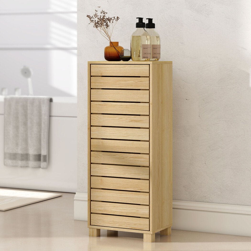 Bathroom Handleless Storage Cabinet with Adjustable Shelves Floor Shelf Unit - Oak - Rivercity House & Home Co. (ABN 18 642 972 209) - Affordable Modern Furniture Australia