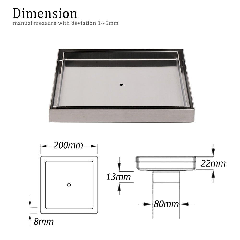 Bathroom Large Square 200x200mm Tile Insert Floor Drain Shower Grate 80mm Waste - Furniture > Bathroom > Shower Heads & Screens - Rivercity House & Home Co. (ABN 18 642 972 209) - Affordable Modern Furniture Australia