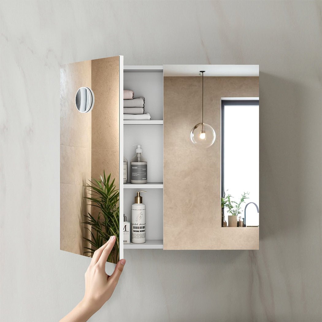 Bathroom Mirror Cabinet 75CM with 5X Magnifying Mirror & Soft - Close Hinges - White - Rivercity House & Home Co. (ABN 18 642 972 209) - Affordable Modern Furniture Australia