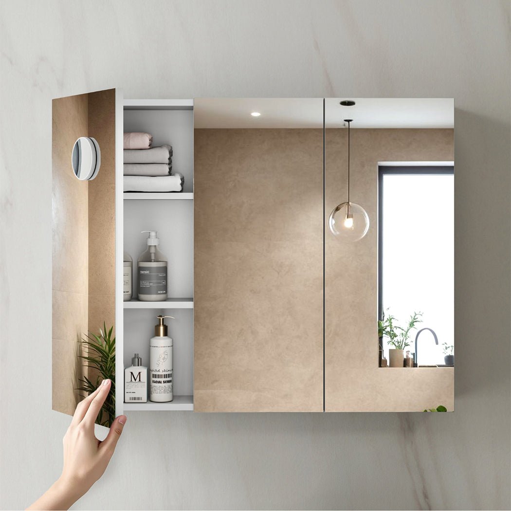 Bathroom Mirror Cabinet 90CM with 5X Magnifying Mirror and Tissue Hole - White - Rivercity House & Home Co. (ABN 18 642 972 209) - Affordable Modern Furniture Australia