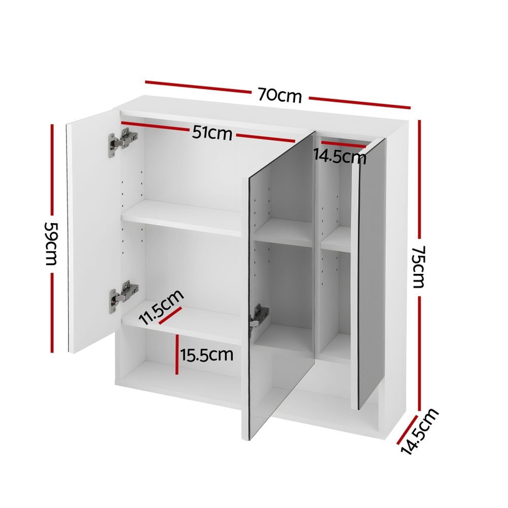 Bathroom Mirror Cabinet Medicine Adjustable Shelves Wall Hung 700x750mm White - Furniture > Bathroom > Bathroom Cabinets, Cupboards & Storage - Rivercity House & Home Co. (ABN 18 642 972 209) - Affordable Modern Furniture Australia