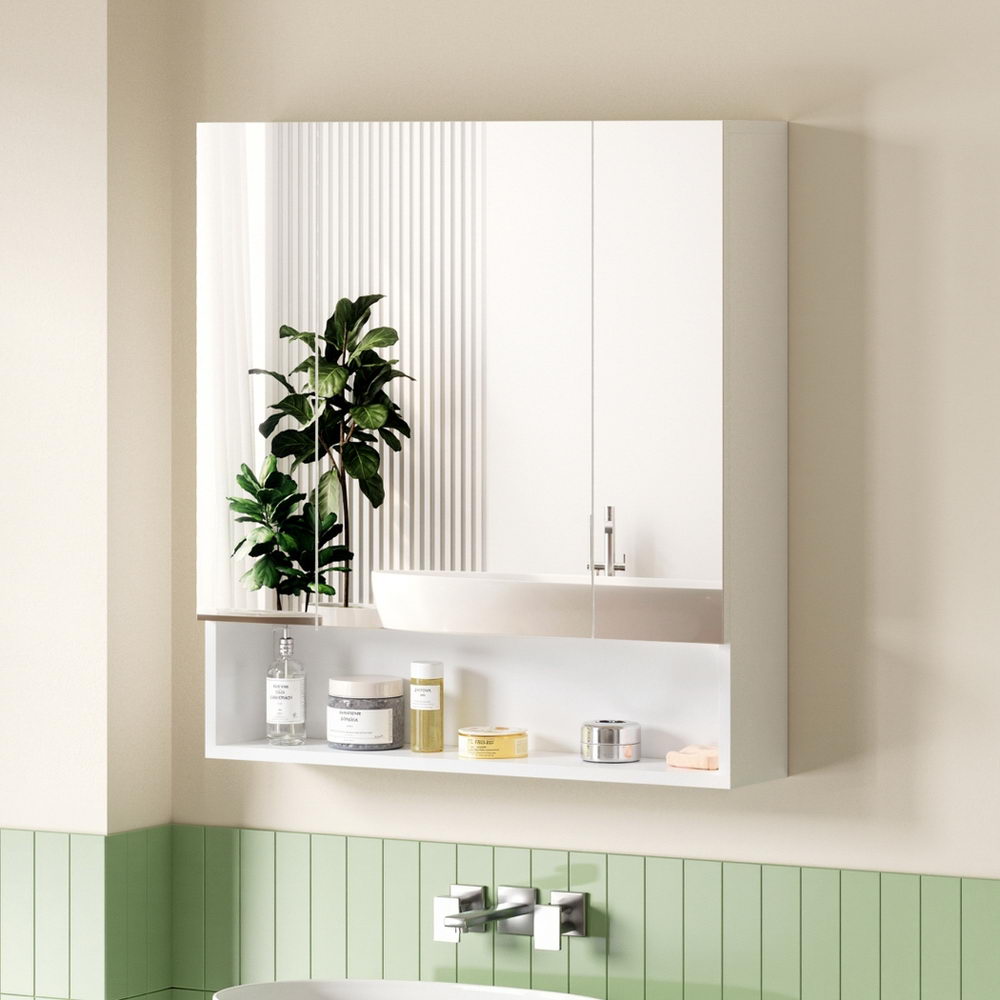 Bathroom Mirror Cabinet Medicine Adjustable Shelves Wall Hung 700x750mm White - Furniture > Bathroom > Bathroom Cabinets, Cupboards & Storage - Rivercity House & Home Co. (ABN 18 642 972 209) - Affordable Modern Furniture Australia
