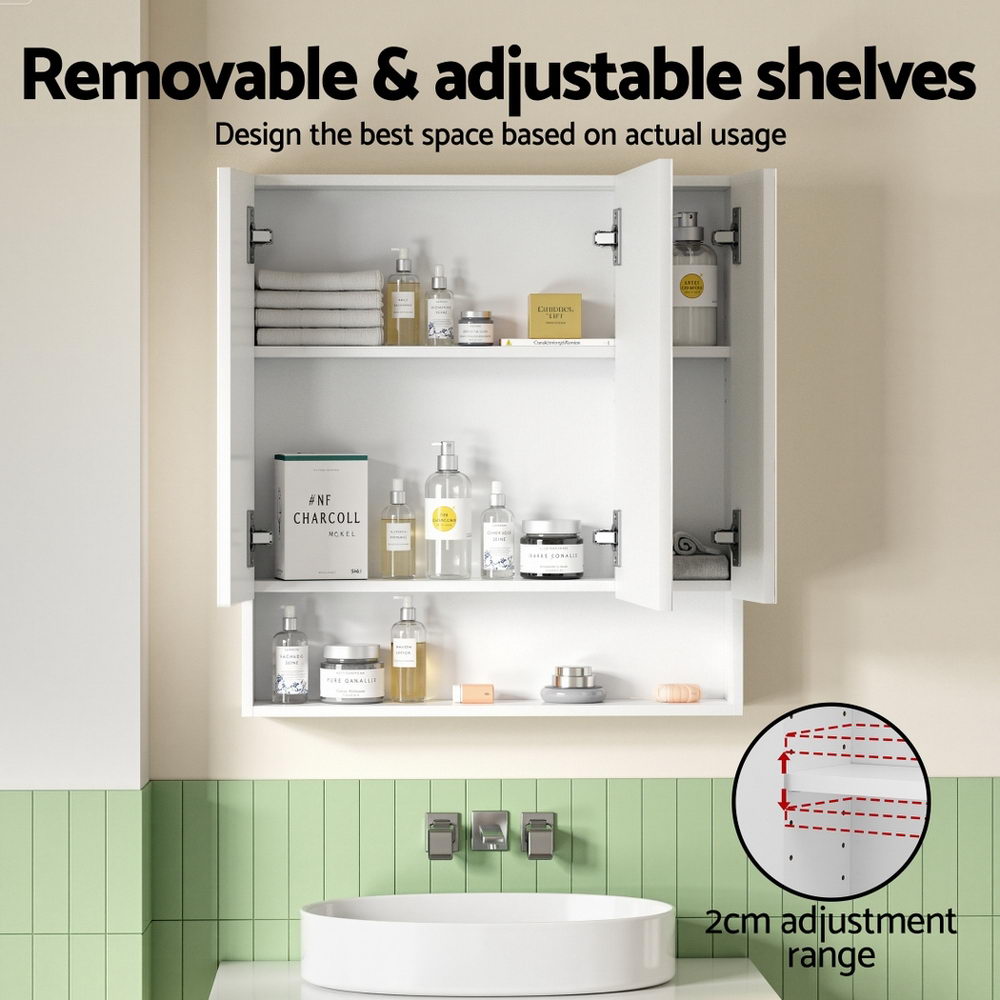 Bathroom Mirror Cabinet Medicine Adjustable Shelves Wall Hung 700x750mm White - Furniture > Bathroom > Bathroom Cabinets, Cupboards & Storage - Rivercity House & Home Co. (ABN 18 642 972 209) - Affordable Modern Furniture Australia
