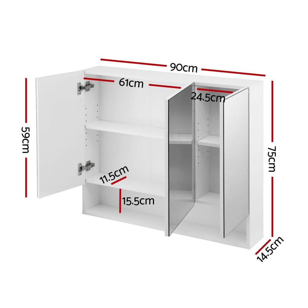 Bathroom Mirror Cabinet Medicine Adjustable Shelves Wall Hung 900x750mm White - Furniture > Bathroom > Bathroom Cabinets, Cupboards & Storage - Rivercity House & Home Co. (ABN 18 642 972 209) - Affordable Modern Furniture Australia