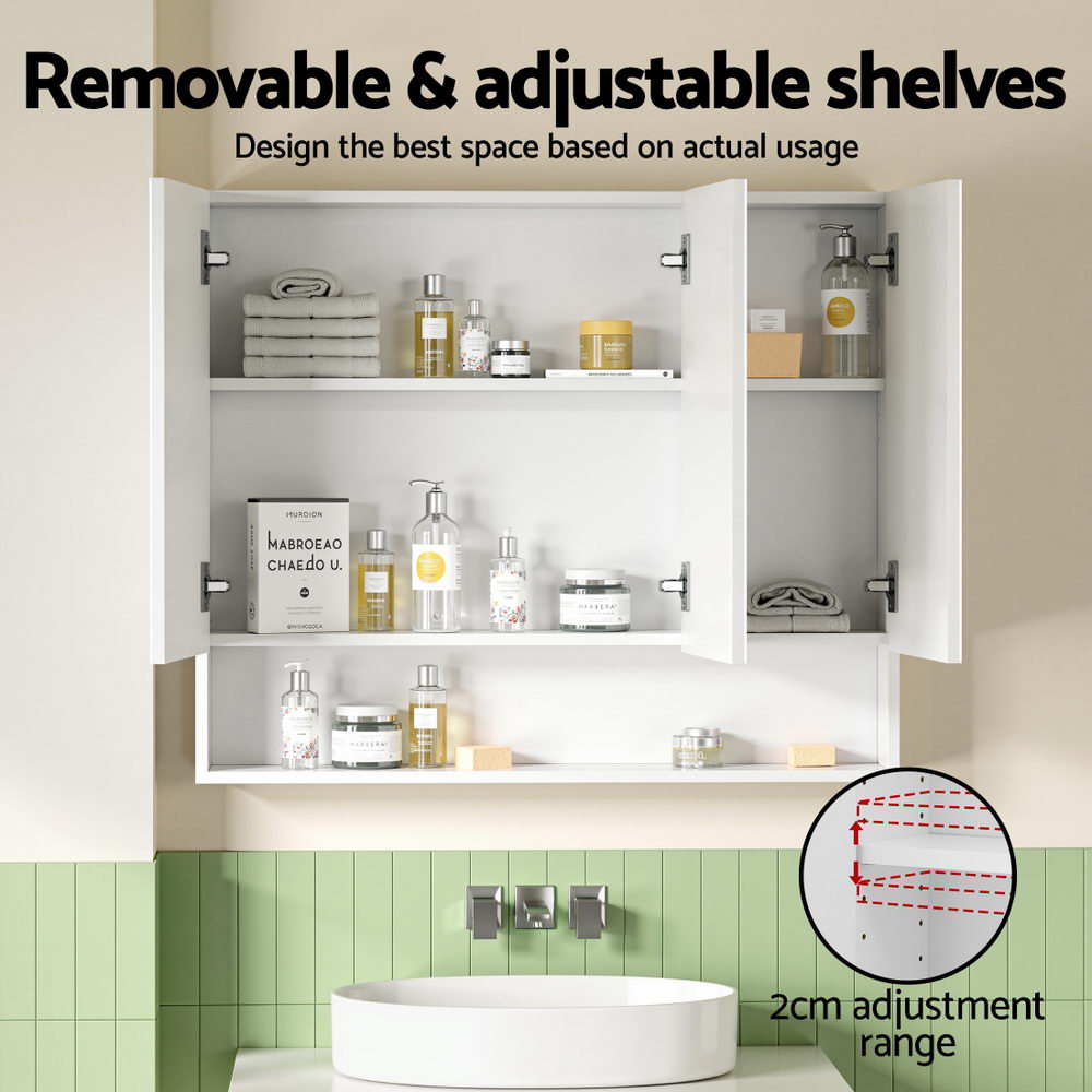 Bathroom Mirror Cabinet Medicine Adjustable Shelves Wall Hung 900x750mm White - Furniture > Bathroom > Bathroom Cabinets, Cupboards & Storage - Rivercity House & Home Co. (ABN 18 642 972 209) - Affordable Modern Furniture Australia