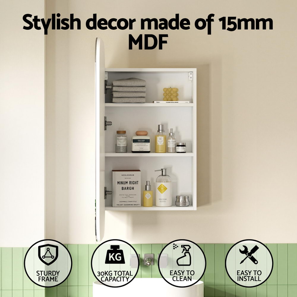 Bathroom Mirror Cabinet Medicine Shaving Arch Wall Hung 450x900mm White - Furniture > Bathroom > Bathroom Cabinets, Cupboards & Storage - Rivercity House & Home Co. (ABN 18 642 972 209) - Affordable Modern Furniture Australia