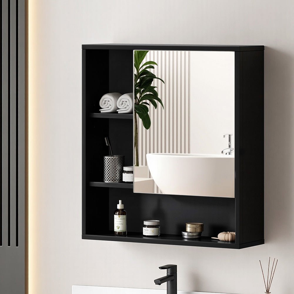 Bathroom Mirror Cabinet Mirrored Medicine Adjustable Shelf Wall Mounted 560mm Black - Furniture > Bathroom > Bathroom Cabinets, Cupboards & Storage - Rivercity House & Home Co. (ABN 18 642 972 209) - Affordable Modern Furniture Australia