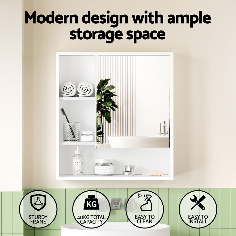 Bathroom Mirror Cabinet Mirrored Medicine Adjustable Shelf Wall Mounted 560mm White - Furniture > Bathroom > Bathroom Cabinets, Cupboards & Storage - Rivercity House & Home Co. (ABN 18 642 972 209) - Affordable Modern Furniture Australia