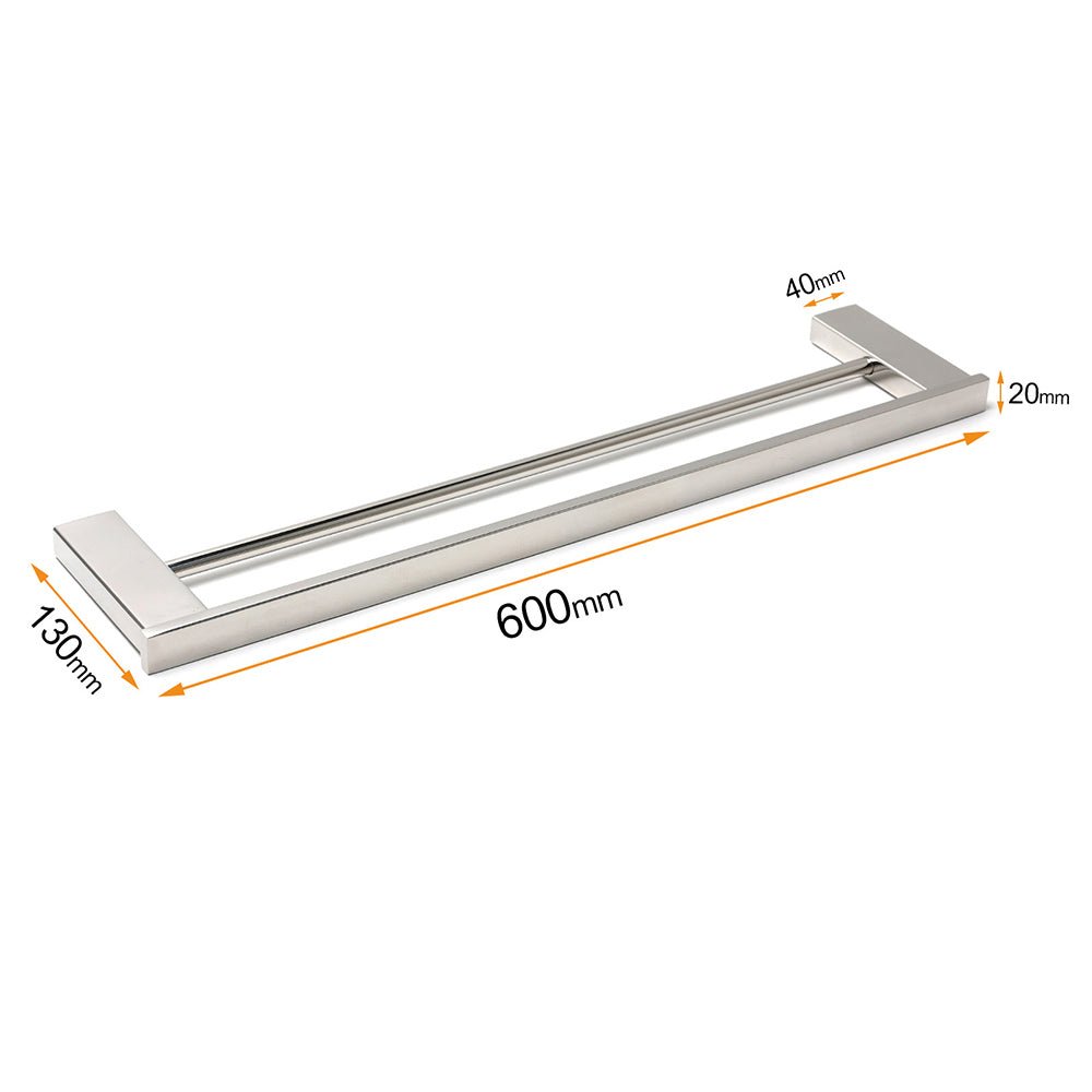 Bathroom Polish Chrome Square Towel Rail Rack 600mm Double Hanger Holder Bar - Home & Garden > Bathroom Accessories > Shower Accessories - Rivercity House & Home Co. (ABN 18 642 972 209) - Affordable Modern Furniture Australia