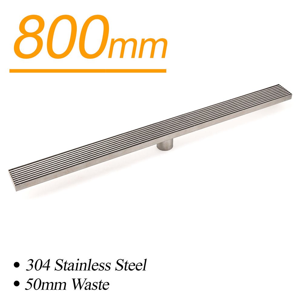 Bathroom Stainless Steel 800mm Strip Fence Shower Grate Floor Drain 50mm Outlet - Furniture > Bathroom > Shower Heads & Screens - Rivercity House & Home Co. (ABN 18 642 972 209) - Affordable Modern Furniture Australia