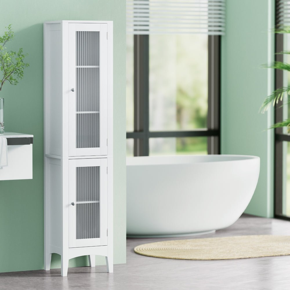 Bathroom Storage Cabinet 160cm Tall Slim Floor Cupboard Toilet Glass Door White - Furniture > Bathroom > Bathroom Cabinets, Cupboards & Storage - Rivercity House & Home Co. (ABN 18 642 972 209) - Affordable Modern Furniture Australia