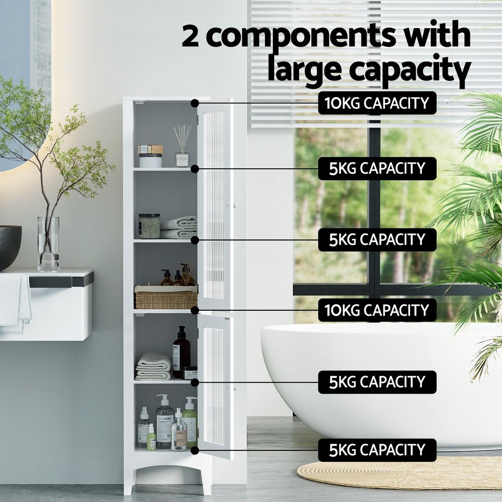 Bathroom Storage Cabinet 160cm Tall Slim Floor Cupboard Toilet Glass Door White - Furniture > Bathroom > Bathroom Cabinets, Cupboards & Storage - Rivercity House & Home Co. (ABN 18 642 972 209) - Affordable Modern Furniture Australia
