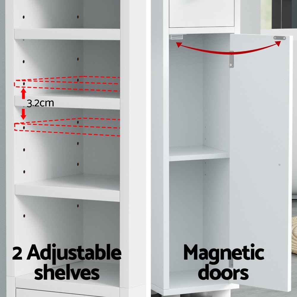 Bathroom Storage Cabinet 180cm Tall Slim Floor Cupboard Toilet Narrow Linen Tower - Furniture > Bathroom > Bathroom Cabinets, Cupboards & Storage - Rivercity House & Home Co. (ABN 18 642 972 209) - Affordable Modern Furniture Australia