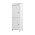 2-Tier Slim Bathroom Storage Cabinet with Adjustable Shelves and Arched Doors - White