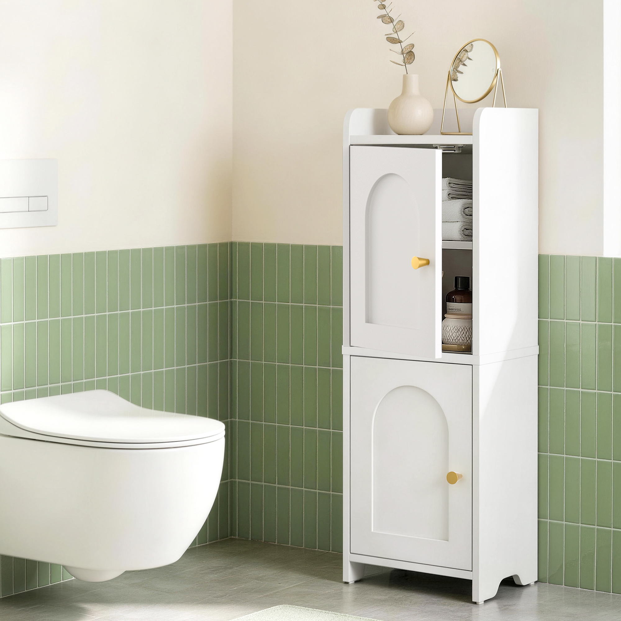 Bathroom Storage Cabinet 2 - Tier Slim Toilet Organizer Adjustable White - Furniture > Bathroom > Bathroom Cabinets, Cupboards & Storage - Rivercity House & Home Co. (ABN 18 642 972 209) - Affordable Modern Furniture Australia