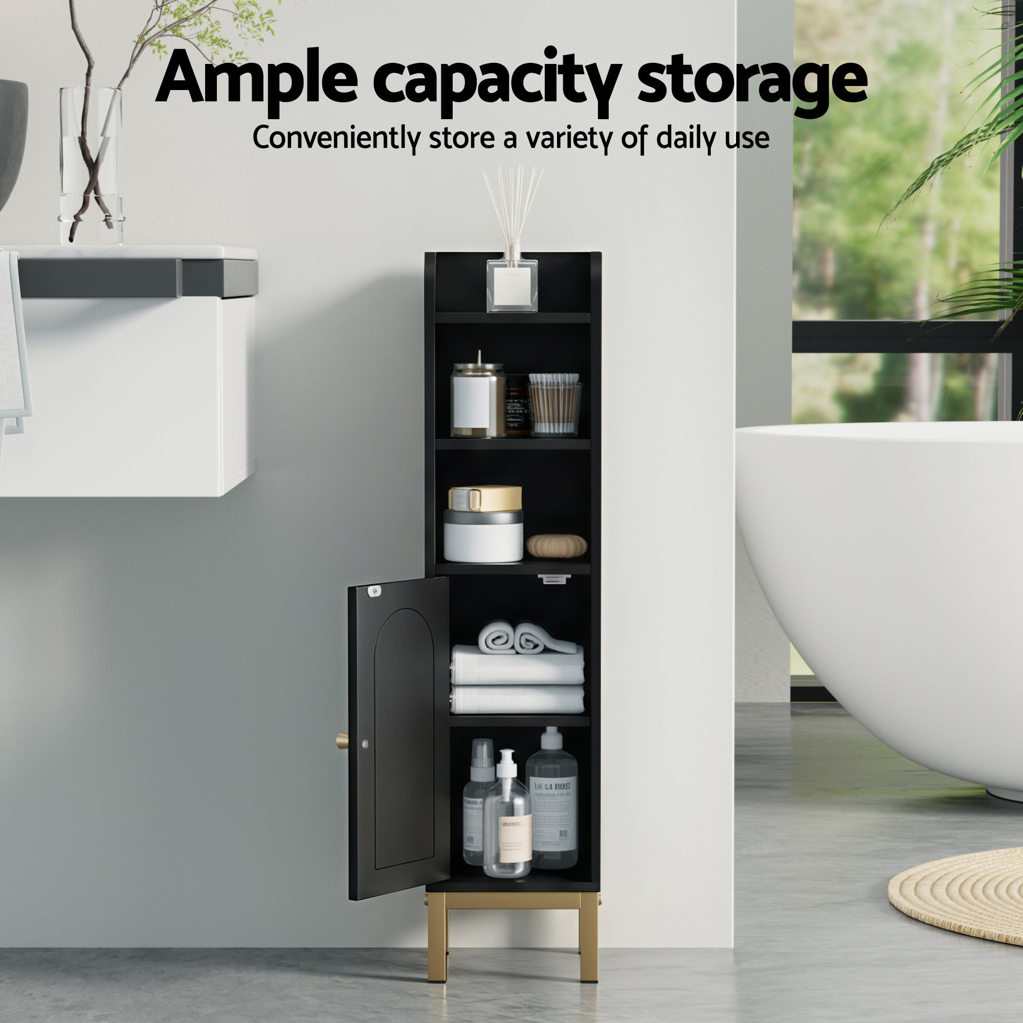 Bathroom Storage Cabinet Floor Organizer Toilet Corner Adjustable Black - Furniture > Bathroom > Bathroom Cabinets, Cupboards & Storage - Rivercity House & Home Co. (ABN 18 642 972 209) - Affordable Modern Furniture Australia
