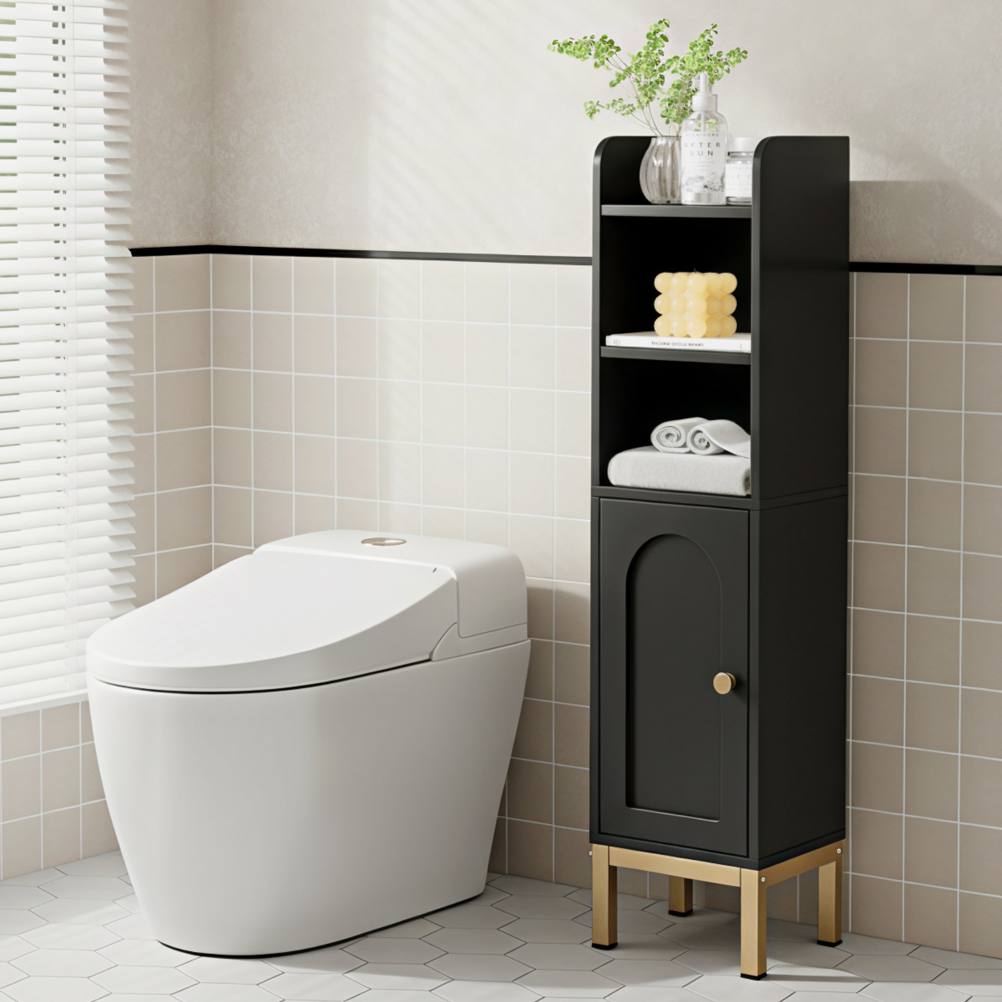 Bathroom Storage Cabinet Floor Organizer Toilet Corner Adjustable Black - Furniture > Bathroom > Bathroom Cabinets, Cupboards & Storage - Rivercity House & Home Co. (ABN 18 642 972 209) - Affordable Modern Furniture Australia