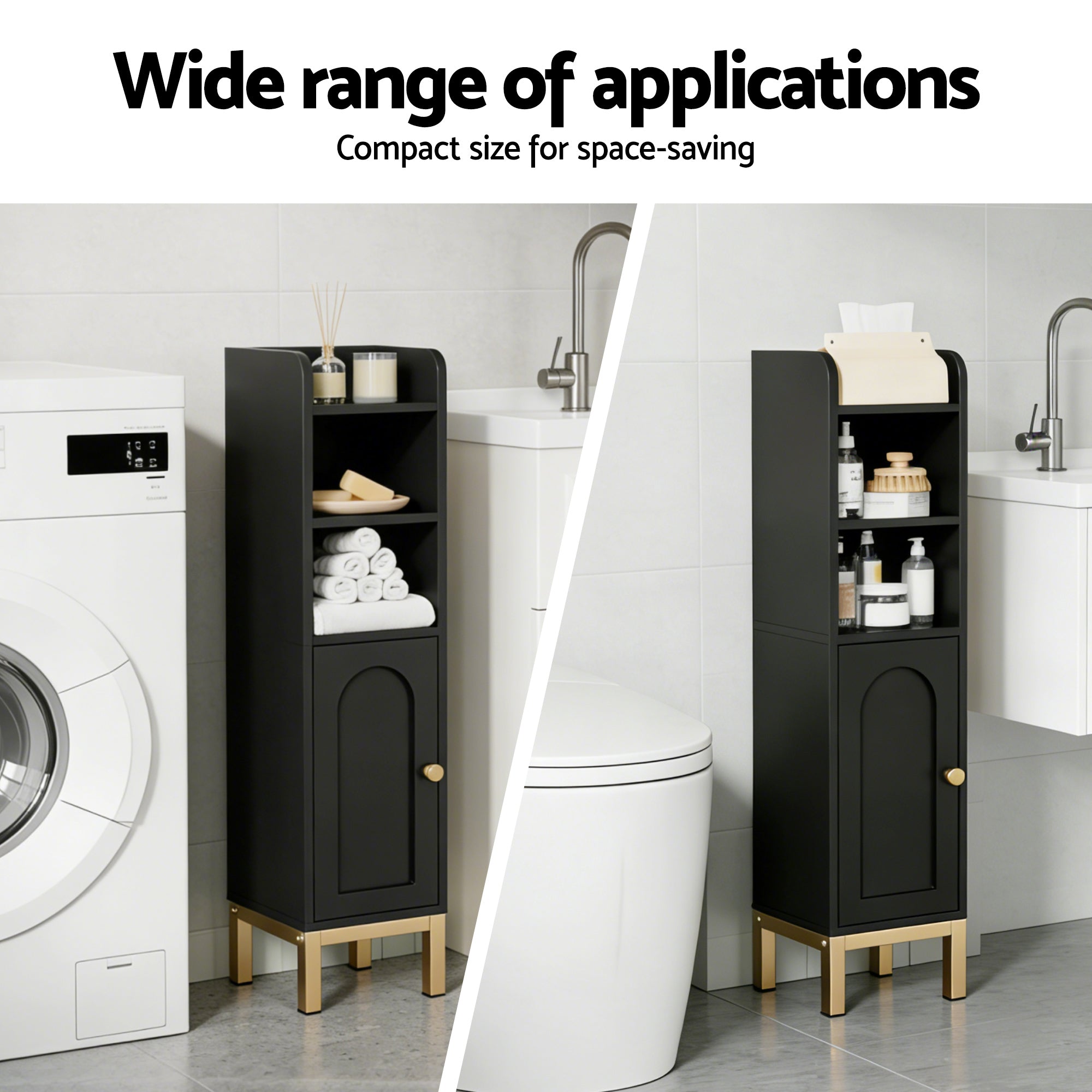 Bathroom Storage Cabinet Floor Organizer Toilet Corner Adjustable Black - Furniture > Bathroom > Bathroom Cabinets, Cupboards & Storage - Rivercity House & Home Co. (ABN 18 642 972 209) - Affordable Modern Furniture Australia