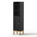 Adjustable 5-Tier Bathroom Floor Storage Cabinet with Arched Door - Black