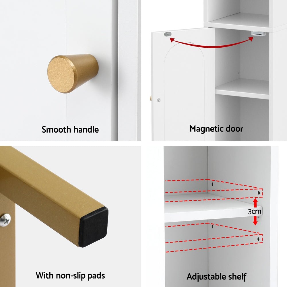 Bathroom Storage Cabinet Floor Organizer Toilet Corner Adjustable Shelf with Door White - Furniture > Bathroom > Bathroom Cabinets, Cupboards & Storage - Rivercity House & Home Co. (ABN 18 642 972 209) - Affordable Modern Furniture Australia