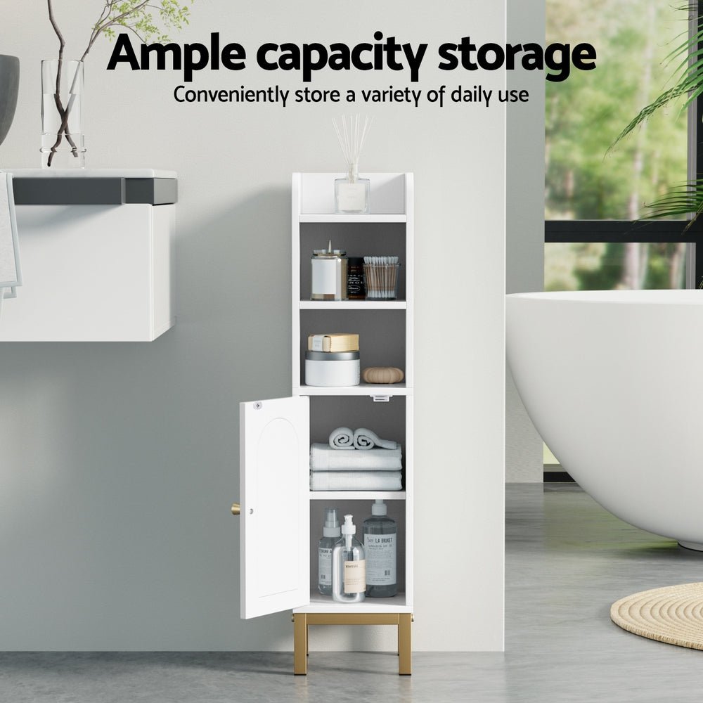 Bathroom Storage Cabinet Floor Organizer Toilet Corner Adjustable Shelf with Door White - Furniture > Bathroom > Bathroom Cabinets, Cupboards & Storage - Rivercity House & Home Co. (ABN 18 642 972 209) - Affordable Modern Furniture Australia