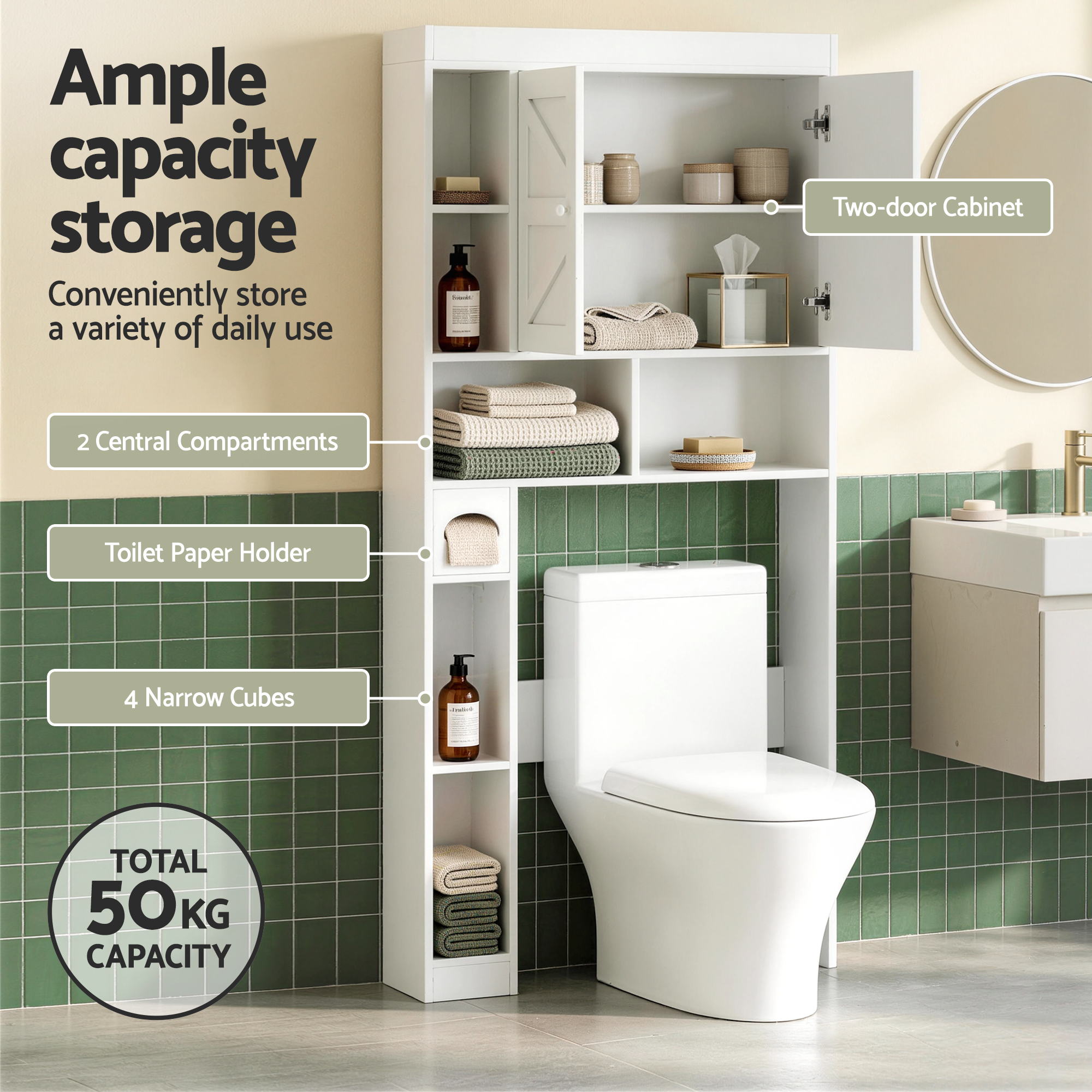 Bathroom Storage Cabinet Over The Toilet Organiser Laundry Shelf Holder - Furniture > Bathroom > Bathroom Cabinets, Cupboards & Storage - Rivercity House & Home Co. (ABN 18 642 972 209) - Affordable Modern Furniture Australia