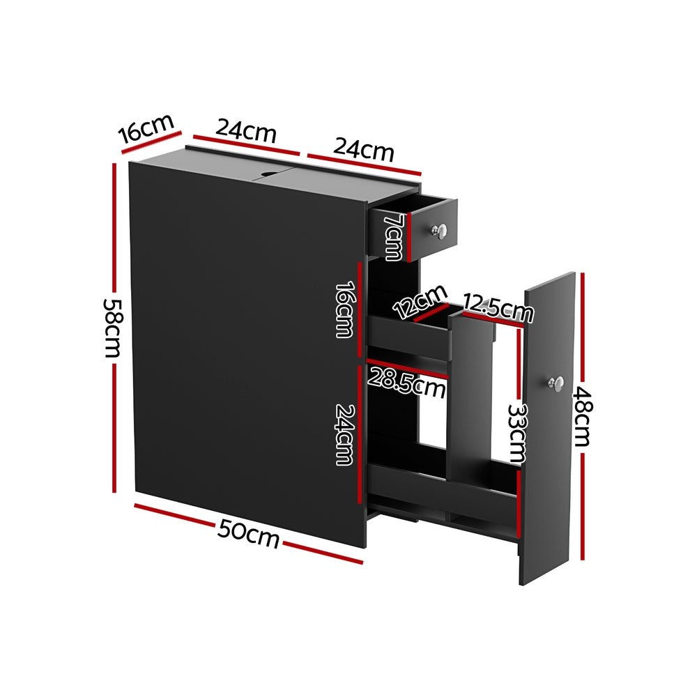 Bathroom Storage Cabinet Toilet Slim Tissue Box Caddy Holder Side Wooden Black - Furniture > Bathroom > Bathroom Cabinets, Cupboards & Storage - Rivercity House & Home Co. (ABN 18 642 972 209) - Affordable Modern Furniture Australia