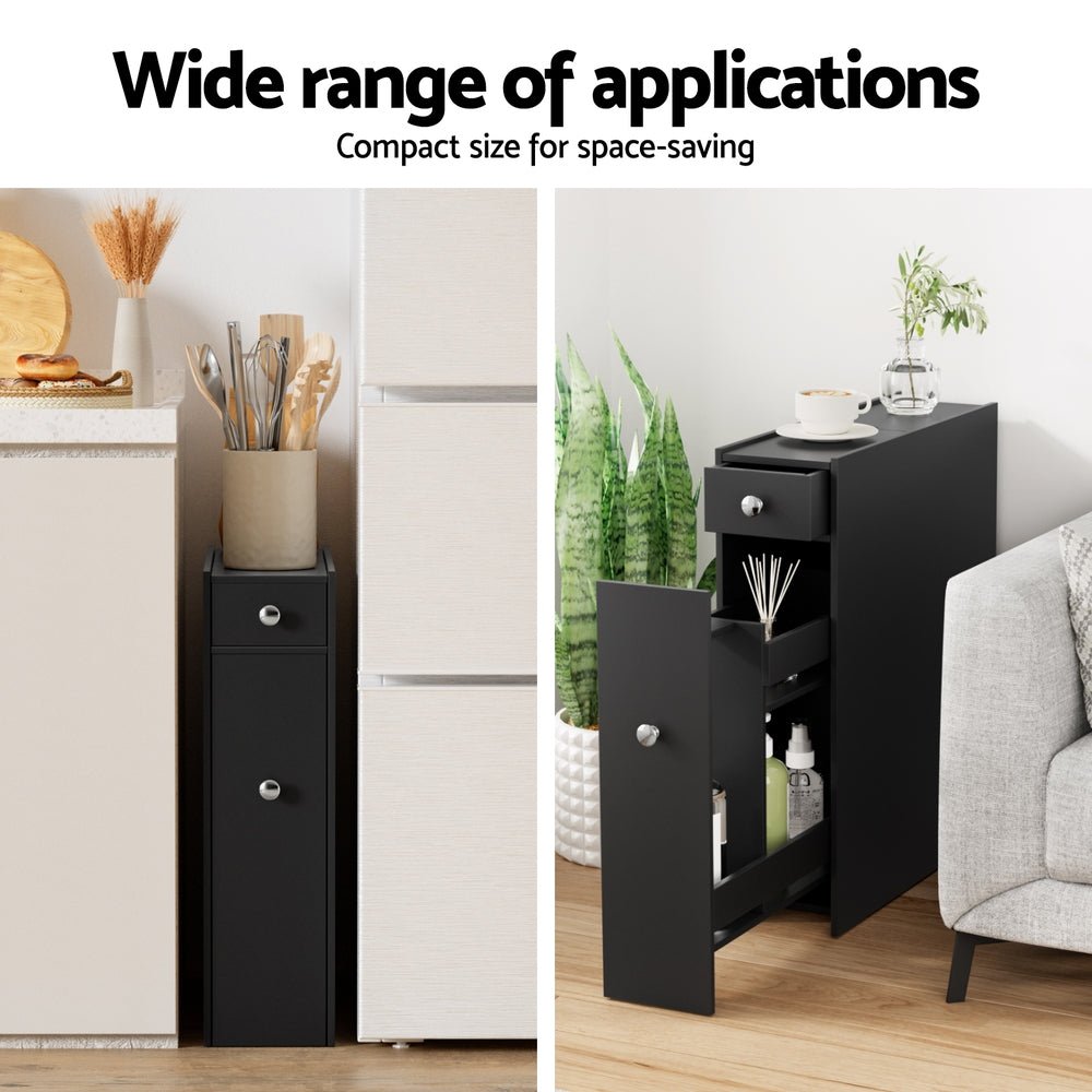 Bathroom Storage Cabinet Toilet Slim Tissue Box Caddy Holder Side Wooden Black - Furniture > Bathroom > Bathroom Cabinets, Cupboards & Storage - Rivercity House & Home Co. (ABN 18 642 972 209) - Affordable Modern Furniture Australia