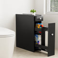 Bathroom Storage Cabinet Toilet Slim Tissue Box Caddy Holder Side Wooden Black
