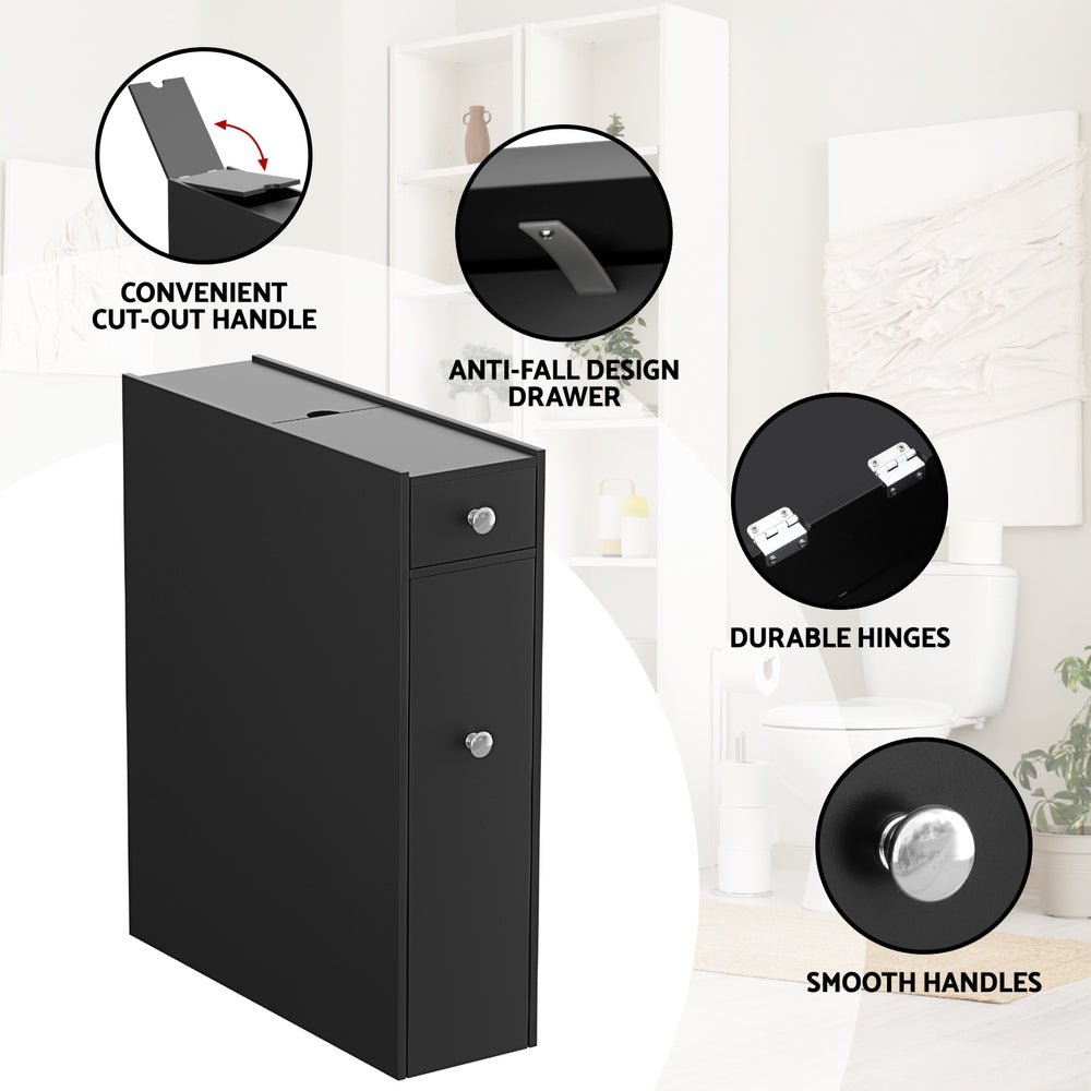 Bathroom Storage Cabinet Toilet Slim Tissue Box Caddy Holder Side Wooden Black - Furniture > Bathroom > Bathroom Cabinets, Cupboards & Storage - Rivercity House & Home Co. (ABN 18 642 972 209) - Affordable Modern Furniture Australia