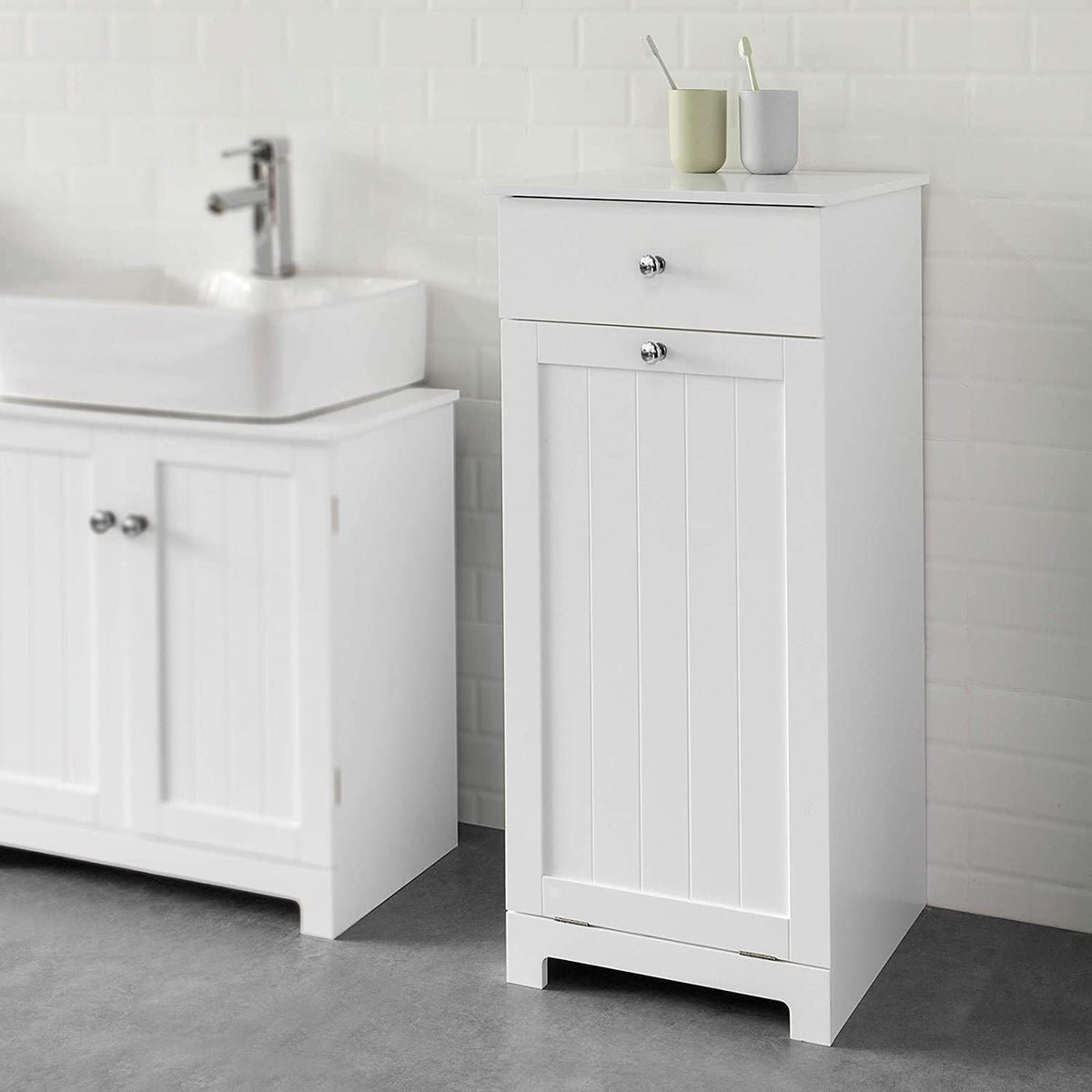 Bathroom Storage Cabinet with Laundry Basket and Drawer - White - Home & Garden > Storage > Clothing & Wardrobe Storage - Rivercity House & Home Co. (ABN 18 642 972 209) - Affordable Modern Furniture Australia