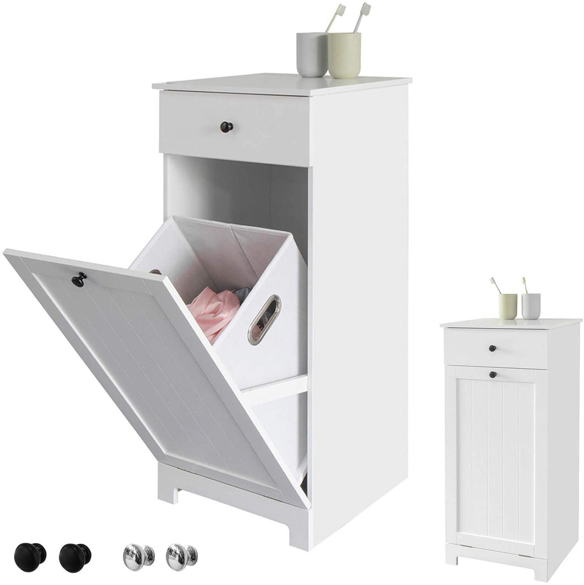 Bathroom Storage Cabinet with Laundry Basket and Drawer - White - Home & Garden > Storage > Clothing & Wardrobe Storage - Rivercity House & Home Co. (ABN 18 642 972 209) - Affordable Modern Furniture Australia