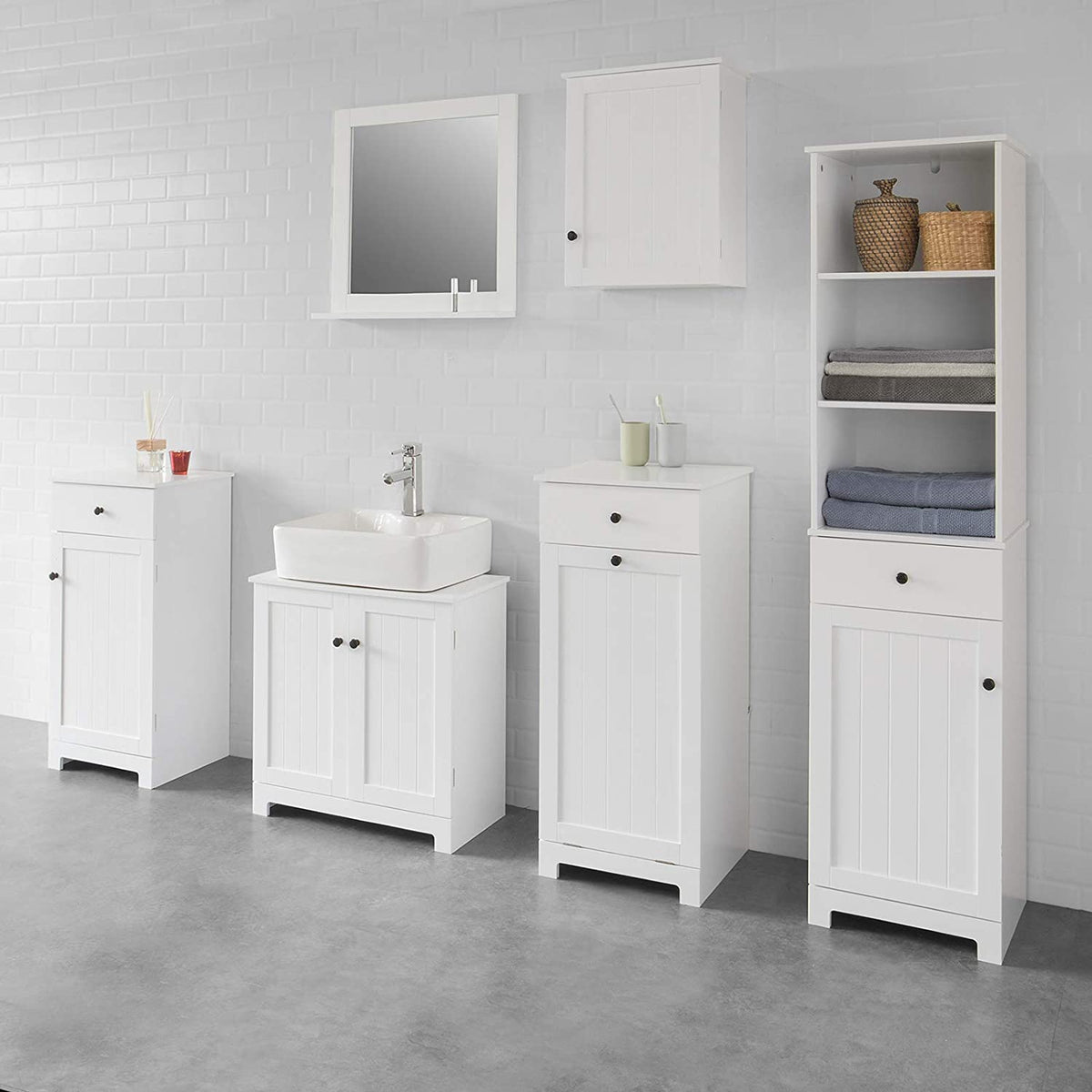 Bathroom Storage Cabinet with Laundry Basket and Drawer - White - Home & Garden > Storage > Clothing & Wardrobe Storage - Rivercity House & Home Co. (ABN 18 642 972 209) - Affordable Modern Furniture Australia
