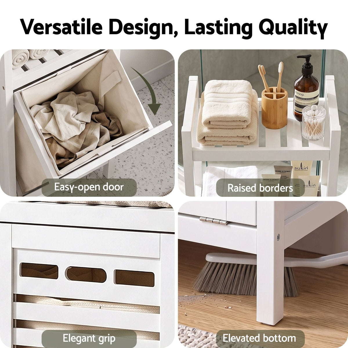 Bathroom Storage Cabinet with Tilt-Out Laundry Hamper and Tall Organiser - White - Furniture > Bathroom > Bathroom Cabinets, Cupboards & Storage - Rivercity House & Home Co. (ABN 18 642 972 209) - Affordable Modern Furniture Australia