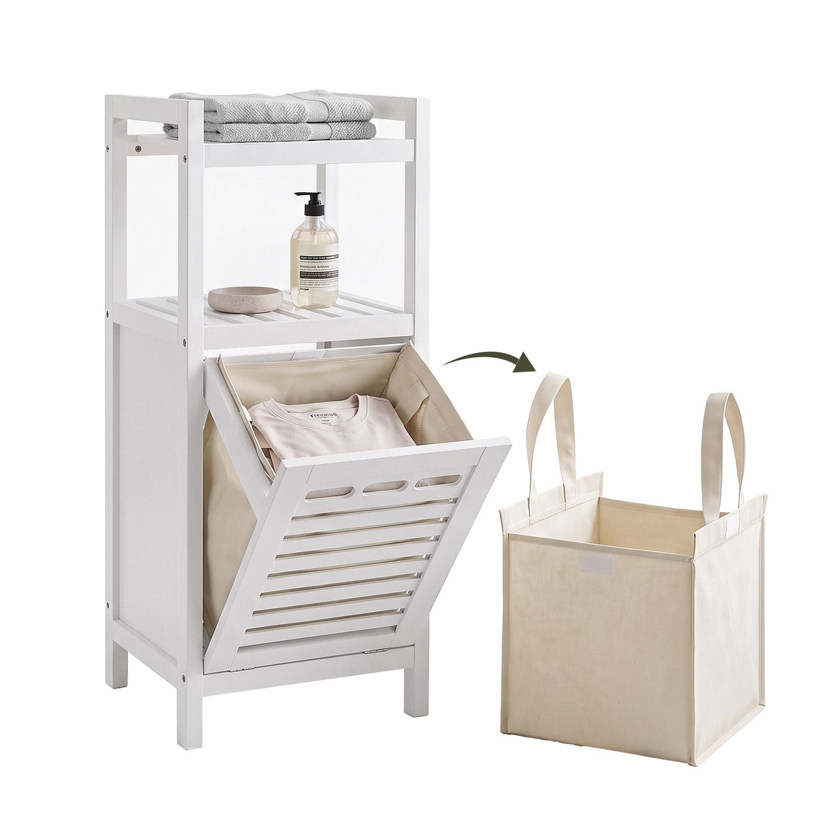 Bathroom Storage Cabinet with Tilt-Out Laundry Hamper and Tall Organiser - White - Furniture > Bathroom > Bathroom Cabinets, Cupboards & Storage - Rivercity House & Home Co. (ABN 18 642 972 209) - Affordable Modern Furniture Australia