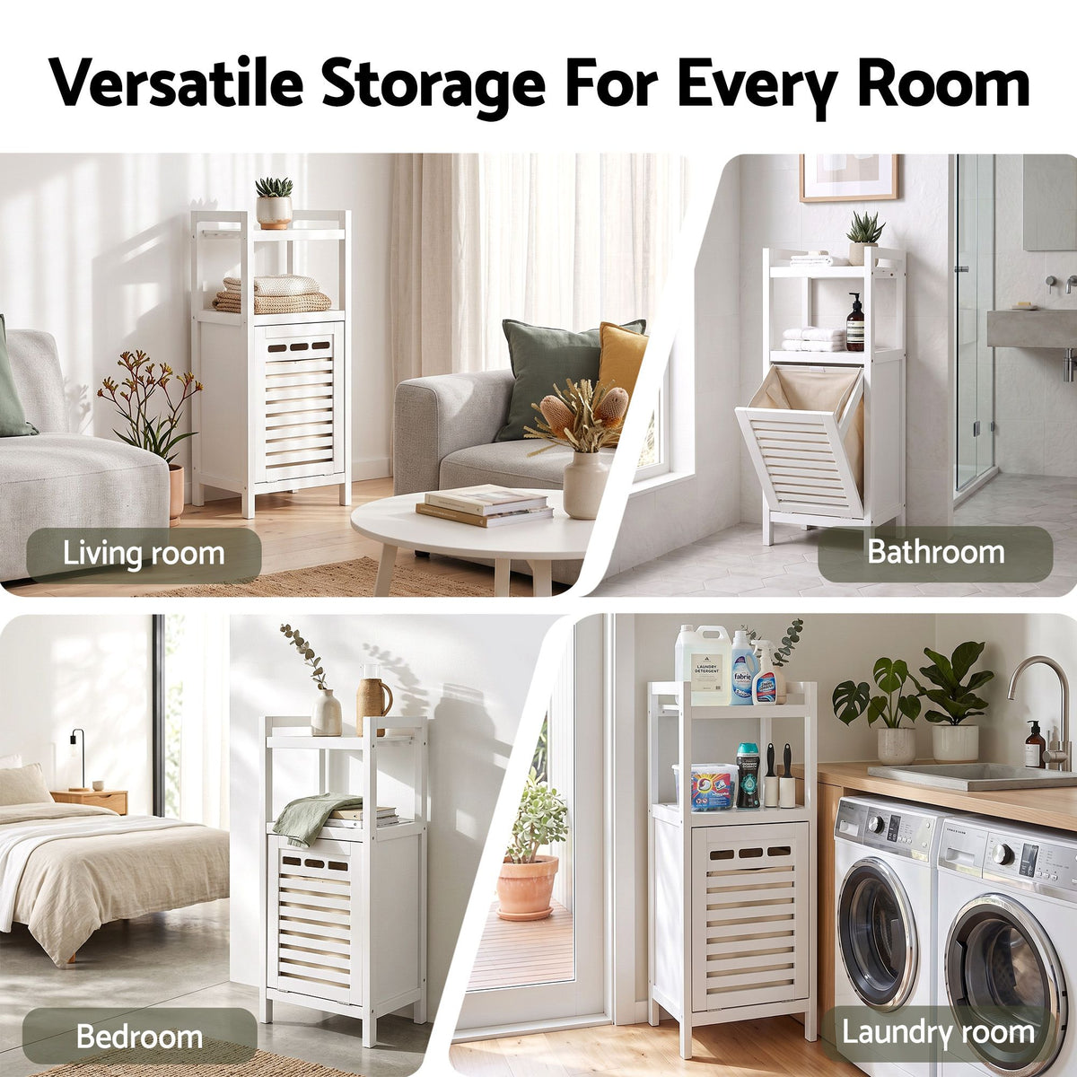 Bathroom Storage Cabinet with Tilt-Out Laundry Hamper and Tall Organiser - White - Furniture > Bathroom > Bathroom Cabinets, Cupboards & Storage - Rivercity House & Home Co. (ABN 18 642 972 209) - Affordable Modern Furniture Australia