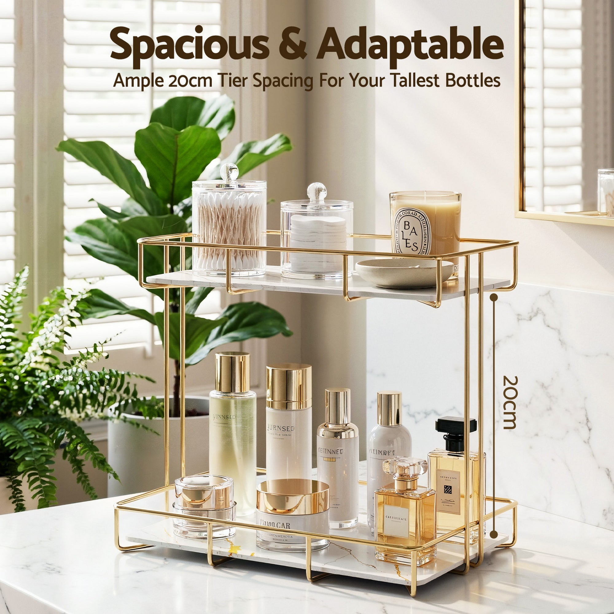Bathroom Storage Rack 2 Tier Corner Organiser Gold Marble Look - Furniture > Bathroom > Bathroom Cabinets, Cupboards & Storage - Rivercity House & Home Co. (ABN 18 642 972 209) - Affordable Modern Furniture Australia