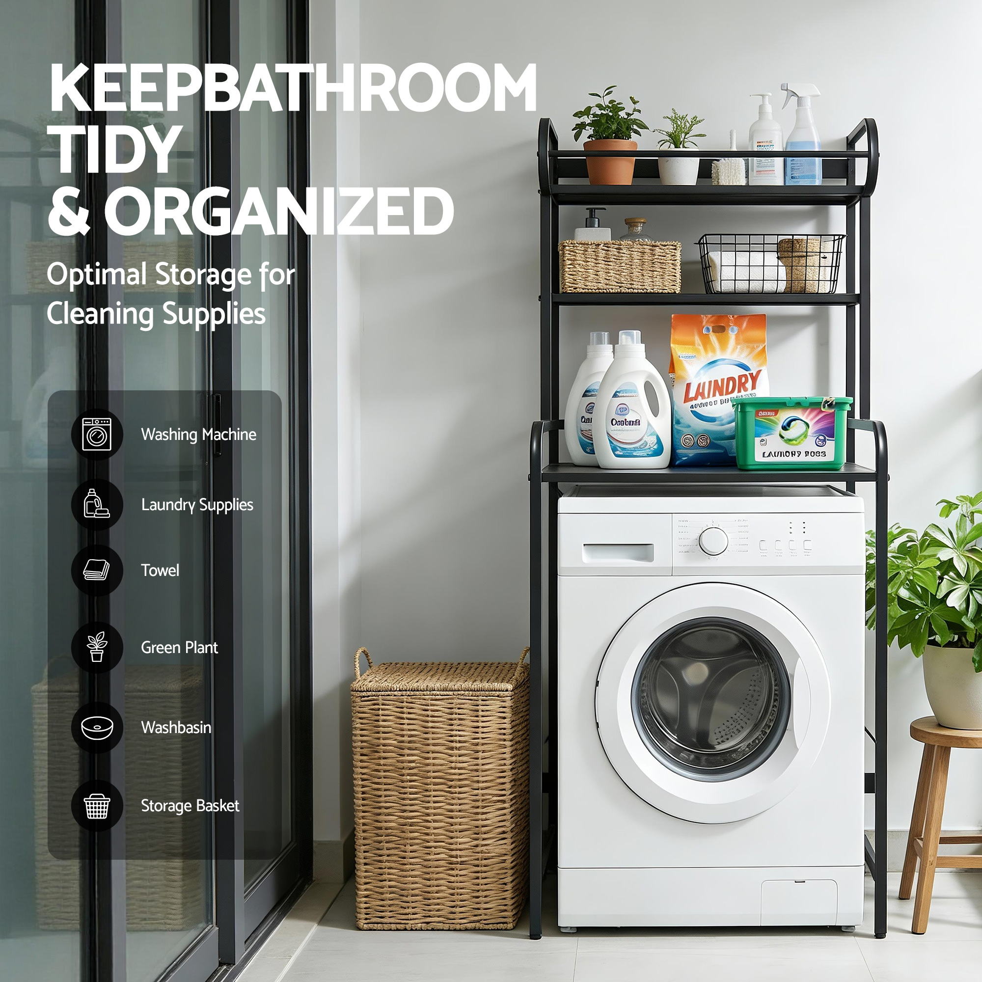 Bathroom Storage Shelf Over Washing Machine Toilet 3 Tier - Furniture > Bathroom > Bathroom Cabinets, Cupboards & Storage - Rivercity House & Home Co. (ABN 18 642 972 209) - Affordable Modern Furniture Australia