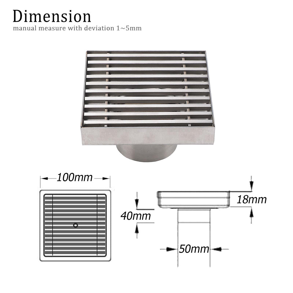 Bathroom SUS 100mm Square Strip Fence Sword Shower Grate Floor Drain 50mm Outlet - Furniture > Bathroom > Shower Heads & Screens - Rivercity House & Home Co. (ABN 18 642 972 209) - Affordable Modern Furniture Australia