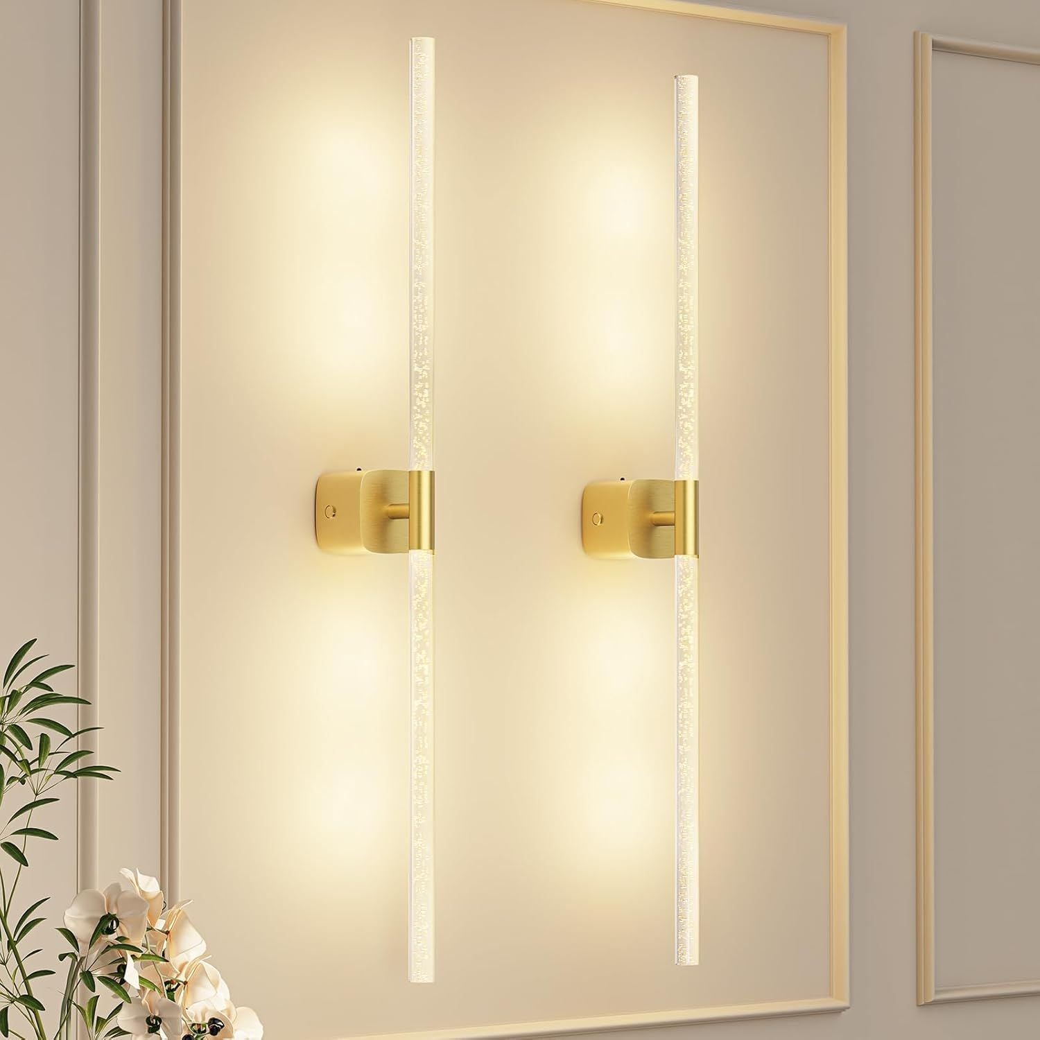 Battery Operated 31.49 Inch Rechargeable Wall Sconce Set of 2 with Remote and Touch, 360° Rotatable - Gold - Home & Garden > Lighting > Wall Lights - Rivercity House & Home Co. (ABN 18 642 972 209) - Affordable Modern Furniture Australia