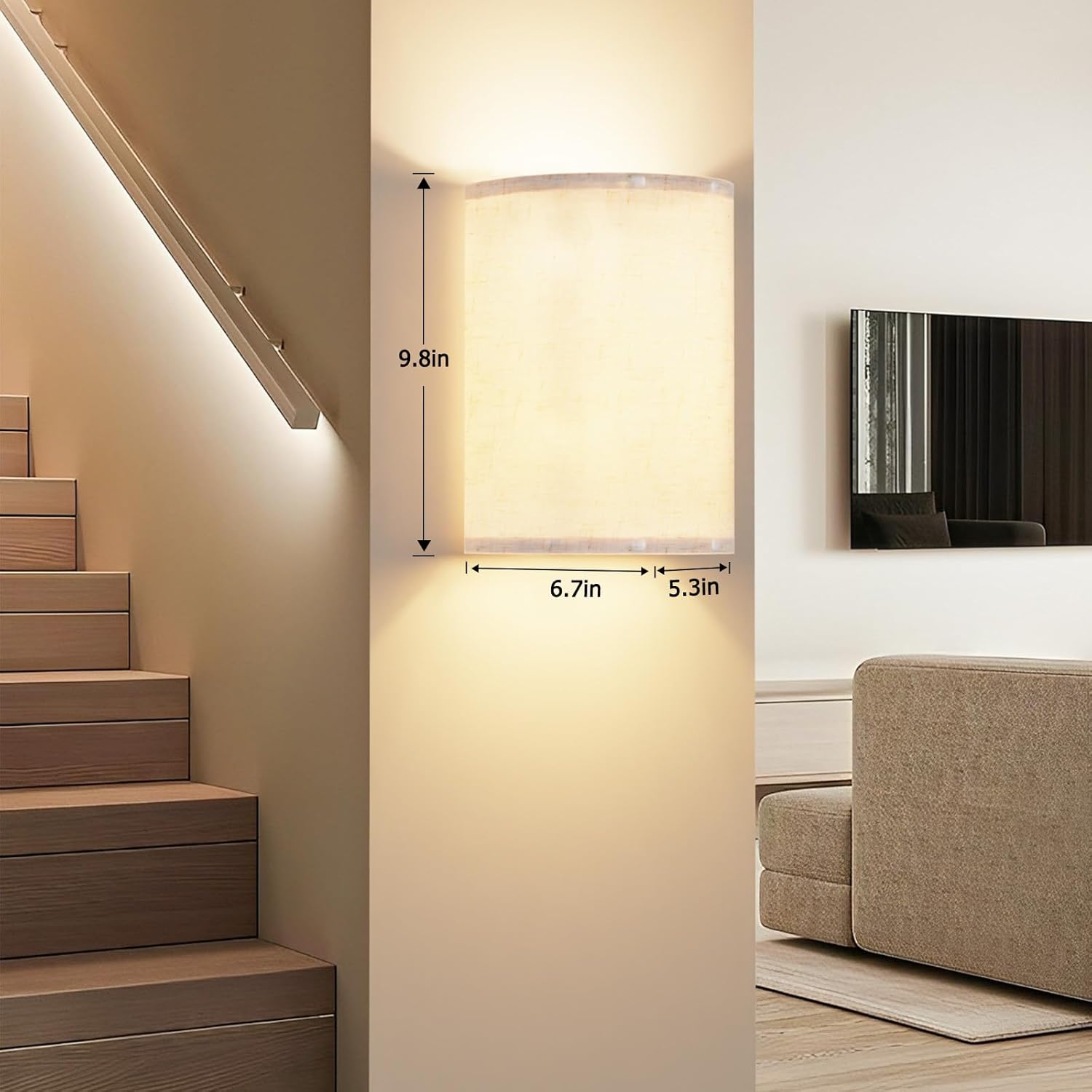 Battery Operated Wall Sconce Lights 2 Pack with Remote, 3-Color Dimmable Fabric Shade Wall Lamps - White - Home & Garden > Lighting > Wall Lights - Rivercity House & Home Co. (ABN 18 642 972 209) - Affordable Modern Furniture Australia