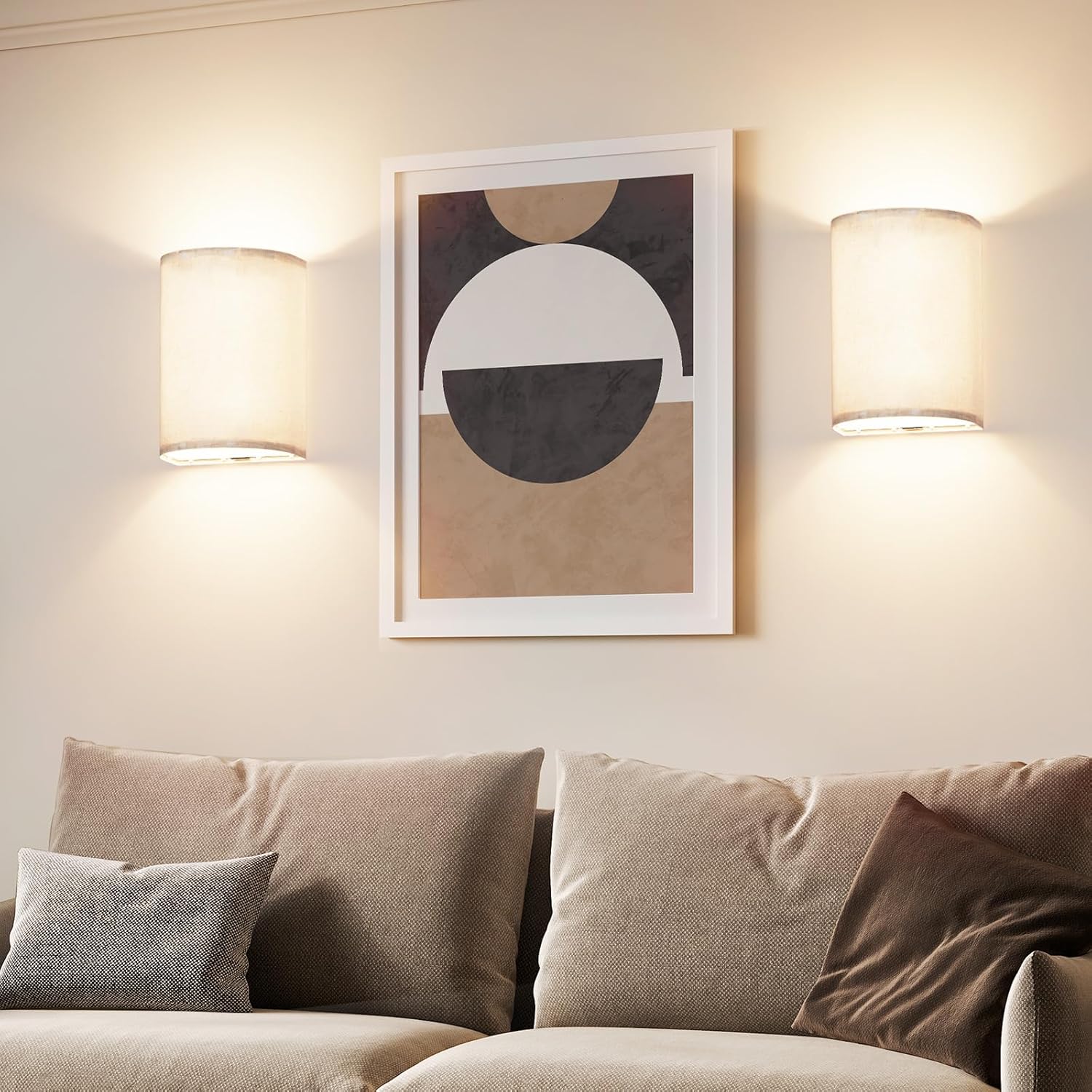 Battery Operated Wall Sconce Lights 2 Pack with Remote, 3-Color Dimmable Fabric Shade Wall Lamps - White - Home & Garden > Lighting > Wall Lights - Rivercity House & Home Co. (ABN 18 642 972 209) - Affordable Modern Furniture Australia