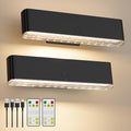 Battery Operated Wireless Wall Sconce Set of 2 with Remote & Touch Control, 3 Color Temperatures, 360° Rotatable LED Wall Lights - Black