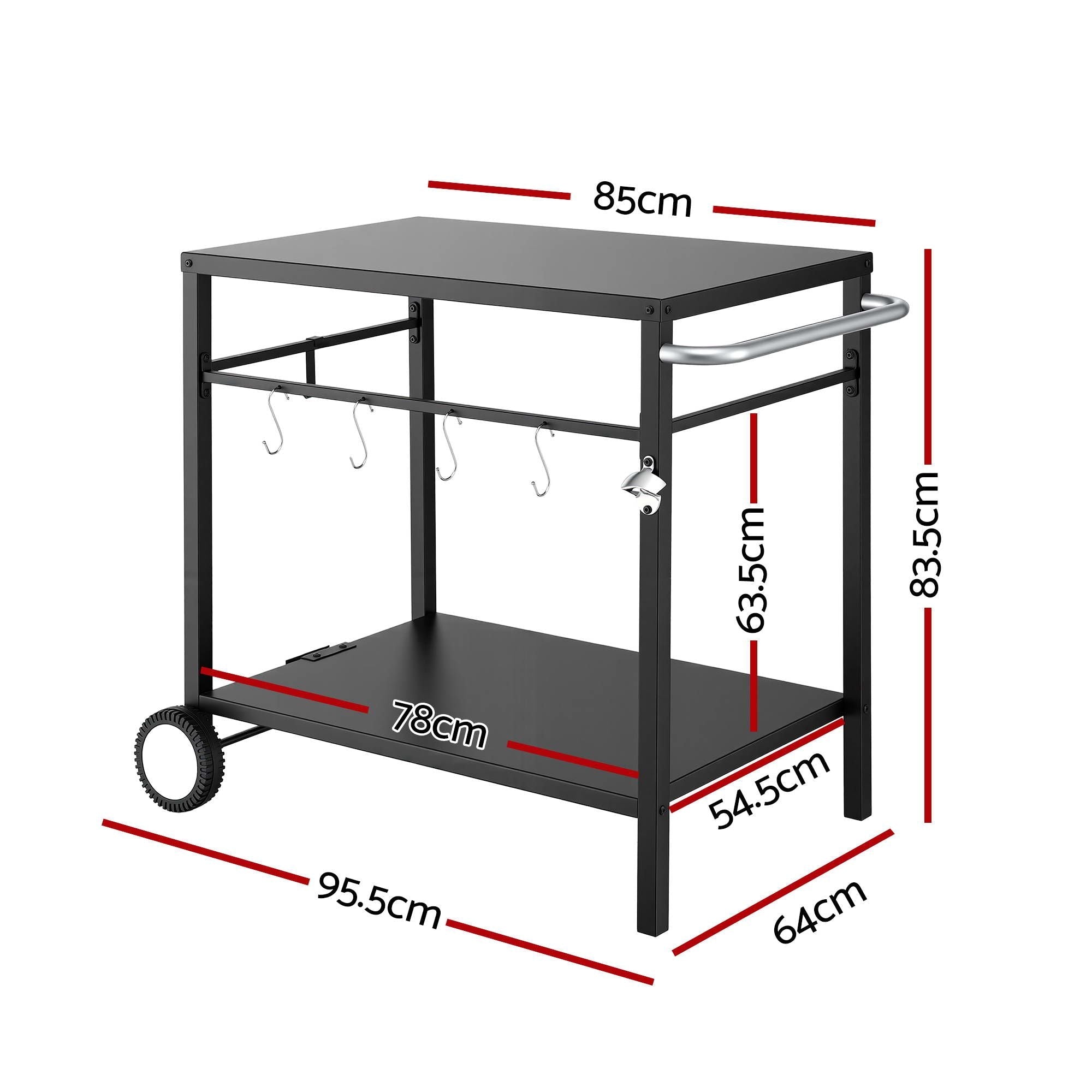 BBQ Camp Party Table, Garden Backyard Outdoor Cart Stainless Steel Prep Table Mobile Kitchen Trolley Heavy Duty with Wheels Tank Holder Hooks, Black - Outdoor Recreation > Camping > Camping Appliances - Rivercity House & Home Co. (ABN 18 642 972 209) - Affordable Modern Furniture Australia